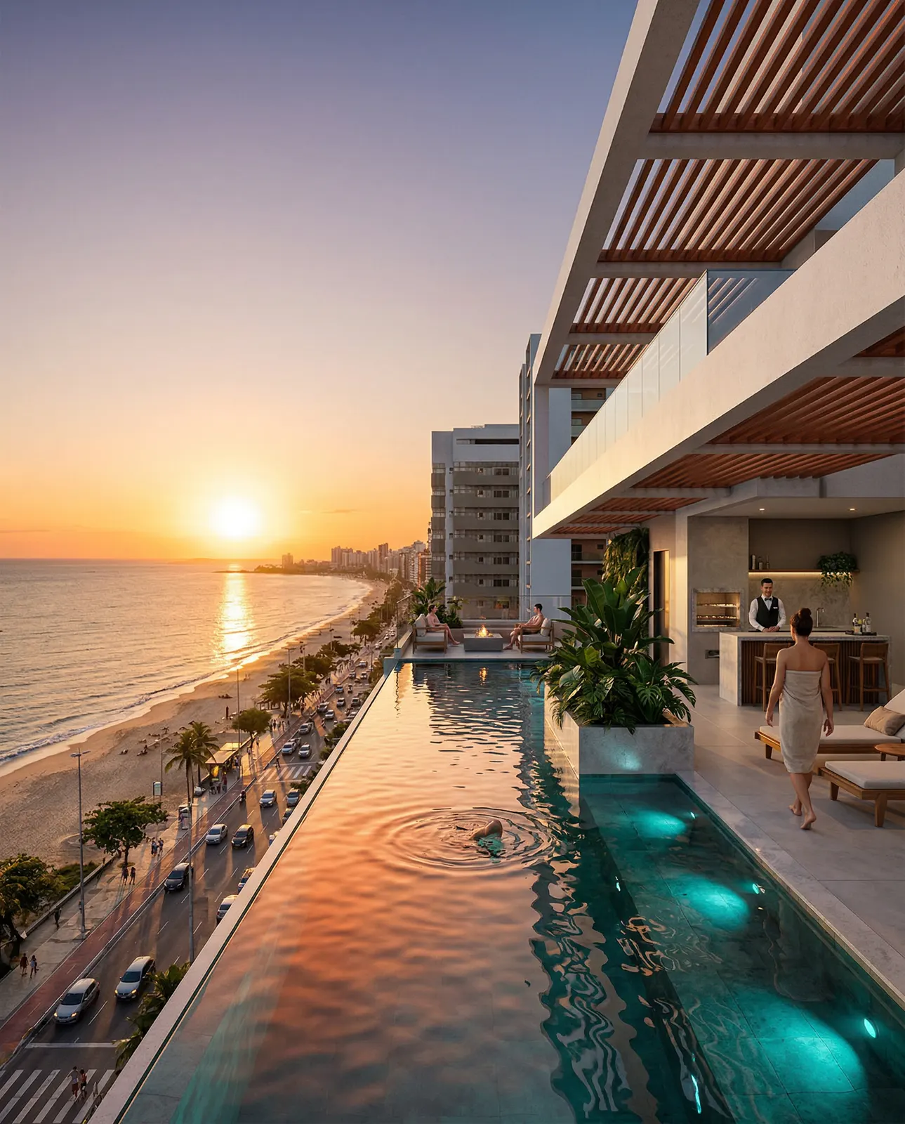 HR Studio — Piscina ao pôr do sol